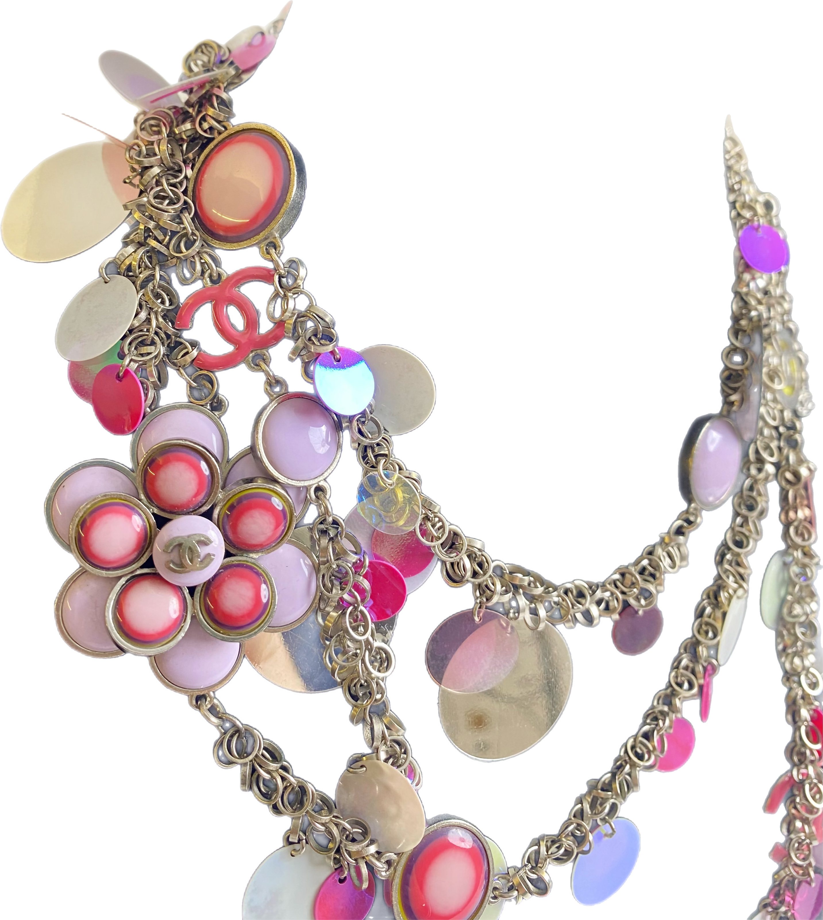 Chanel 04S Ultra Rare Statement DOUBLE XL Hot Pink Lavender Neon CC Necklace Belt