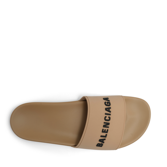 3D Logo Rubber Pool Slide Sandal in Beige/Black