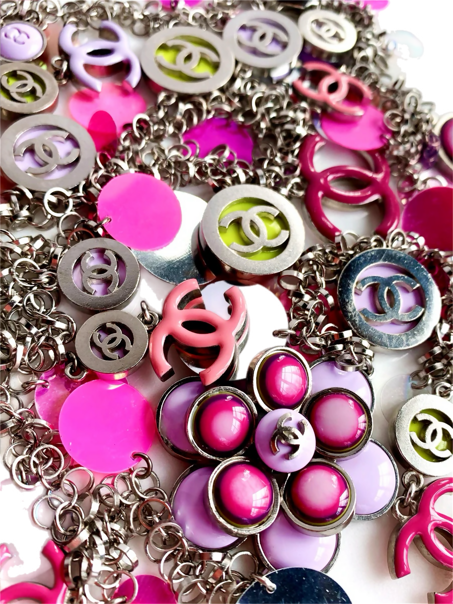 Chanel 04S Ultra Rare Statement DOUBLE XL Hot Pink Lavender Neon CC Necklace Belt