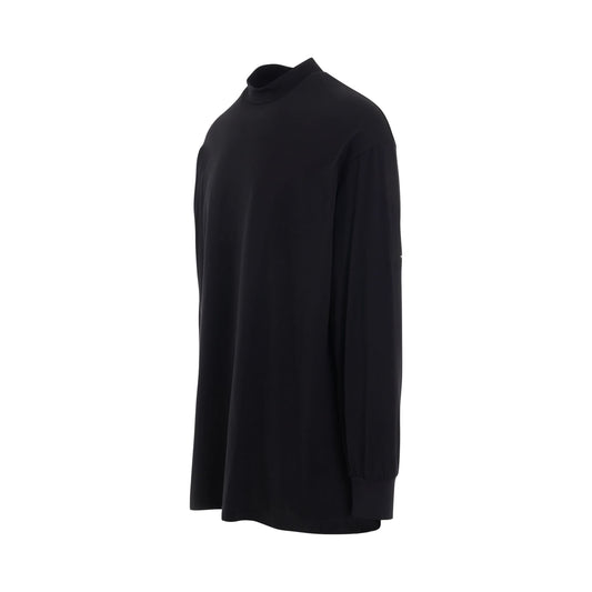 Mock Neck Long Sleeve Cotton T-Shirt in Black