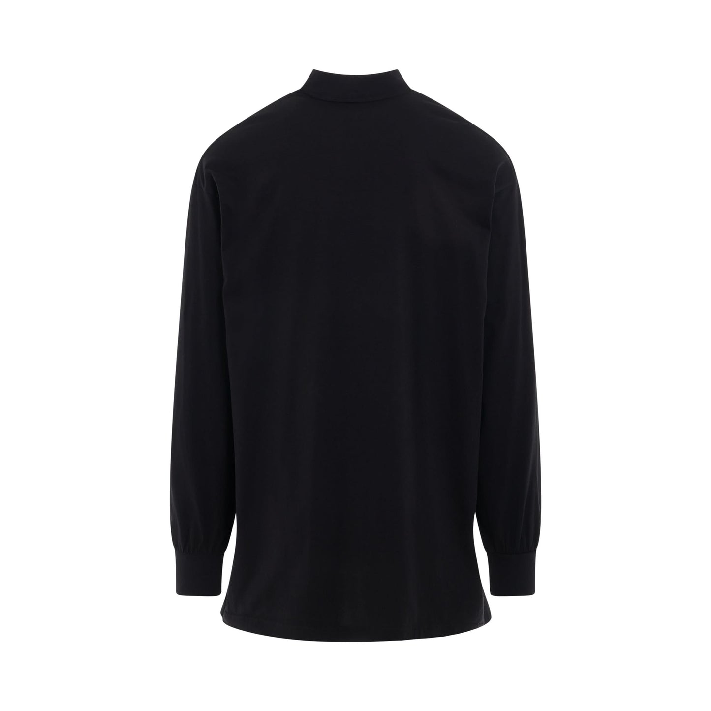 Mock Neck Long Sleeve Cotton T-Shirt in Black