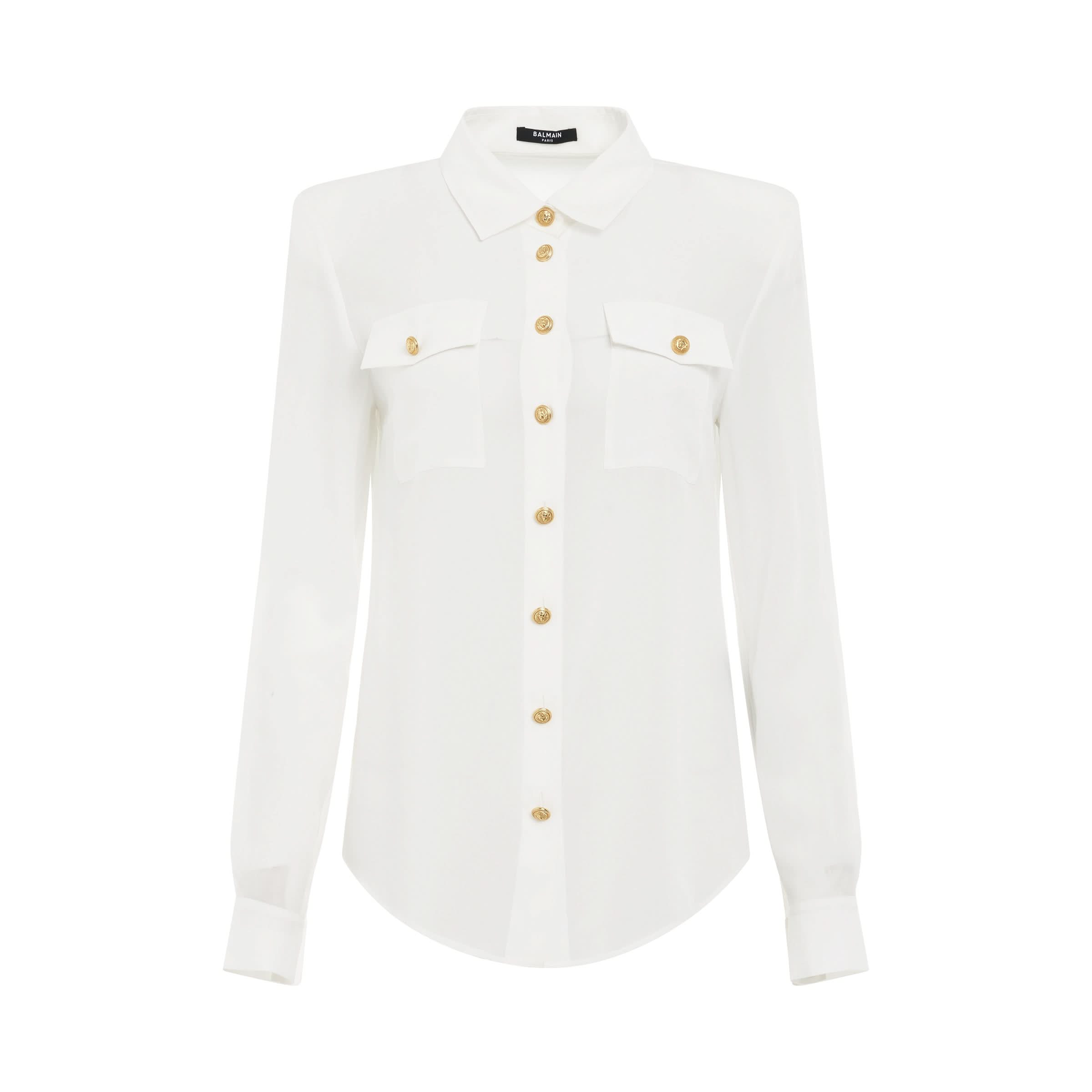 2 Pockets Crepe De Chine Buttoned Shirt in White