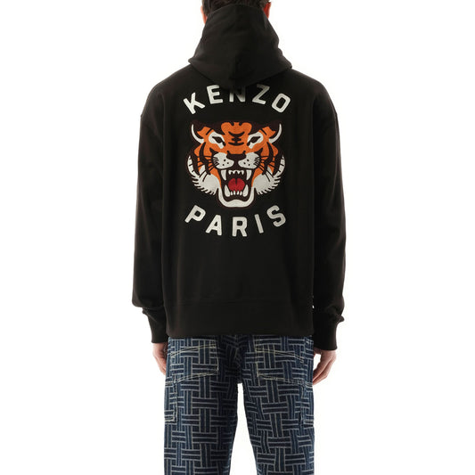 Lucky Tiger Embroidered Oversize Hoodie in Black