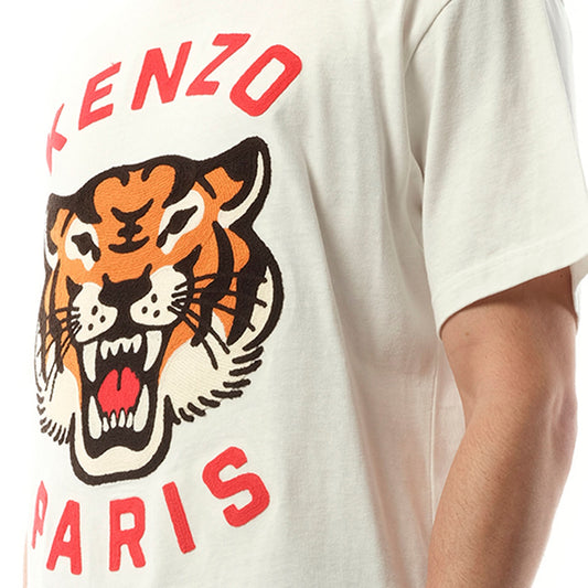 Lucky Tiger Oversize Heavy T-Shirt in Off White