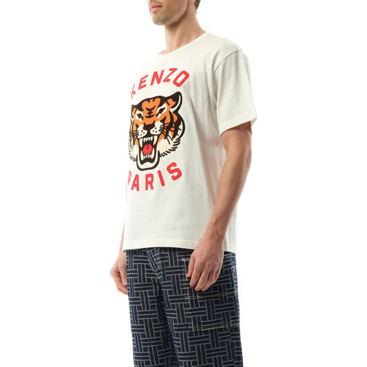 Lucky Tiger Oversize Heavy T-Shirt in Off White