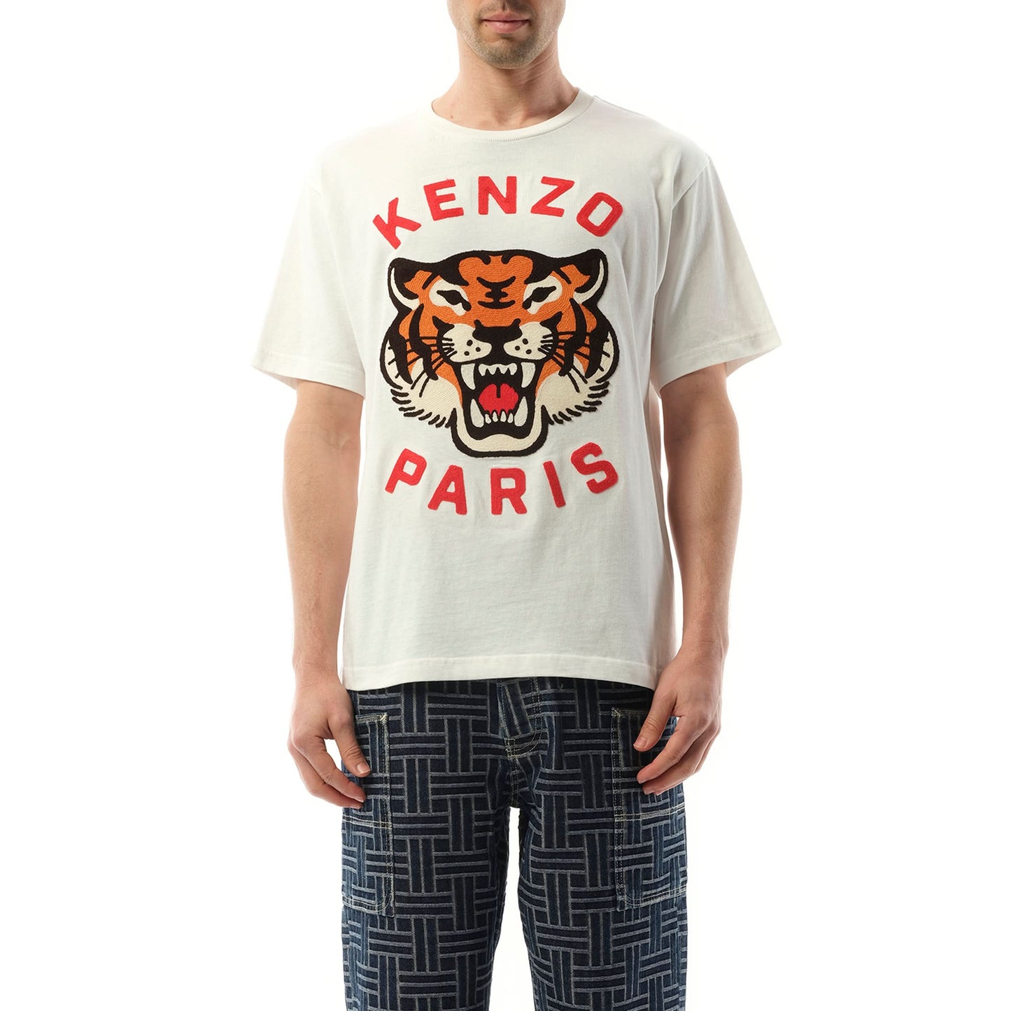 Lucky Tiger Oversize Heavy T-Shirt in Off White