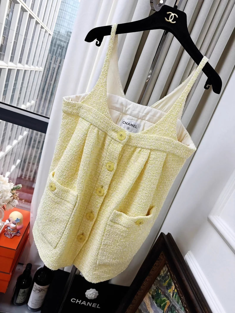 Chanel 19s Yellow Tweed Dress