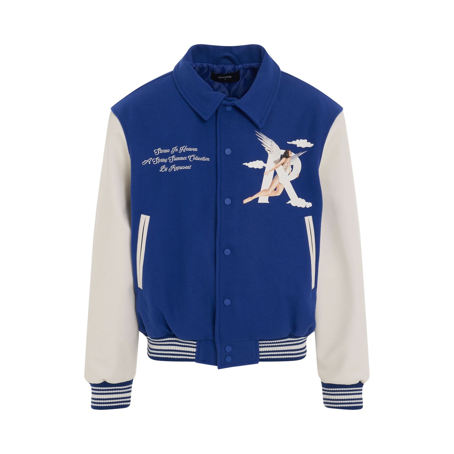 Storms in Heaven Varsity Jacket in Cobalt Blue