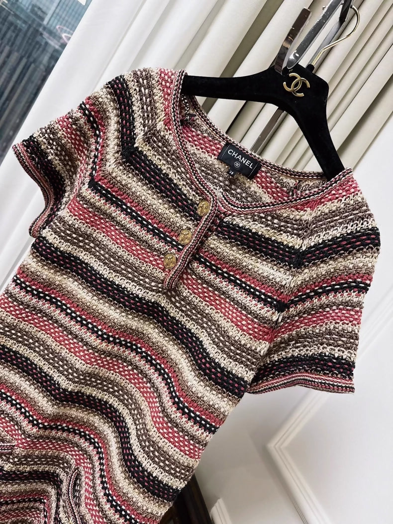 Chanel 18C Brown Striped tweed Dress