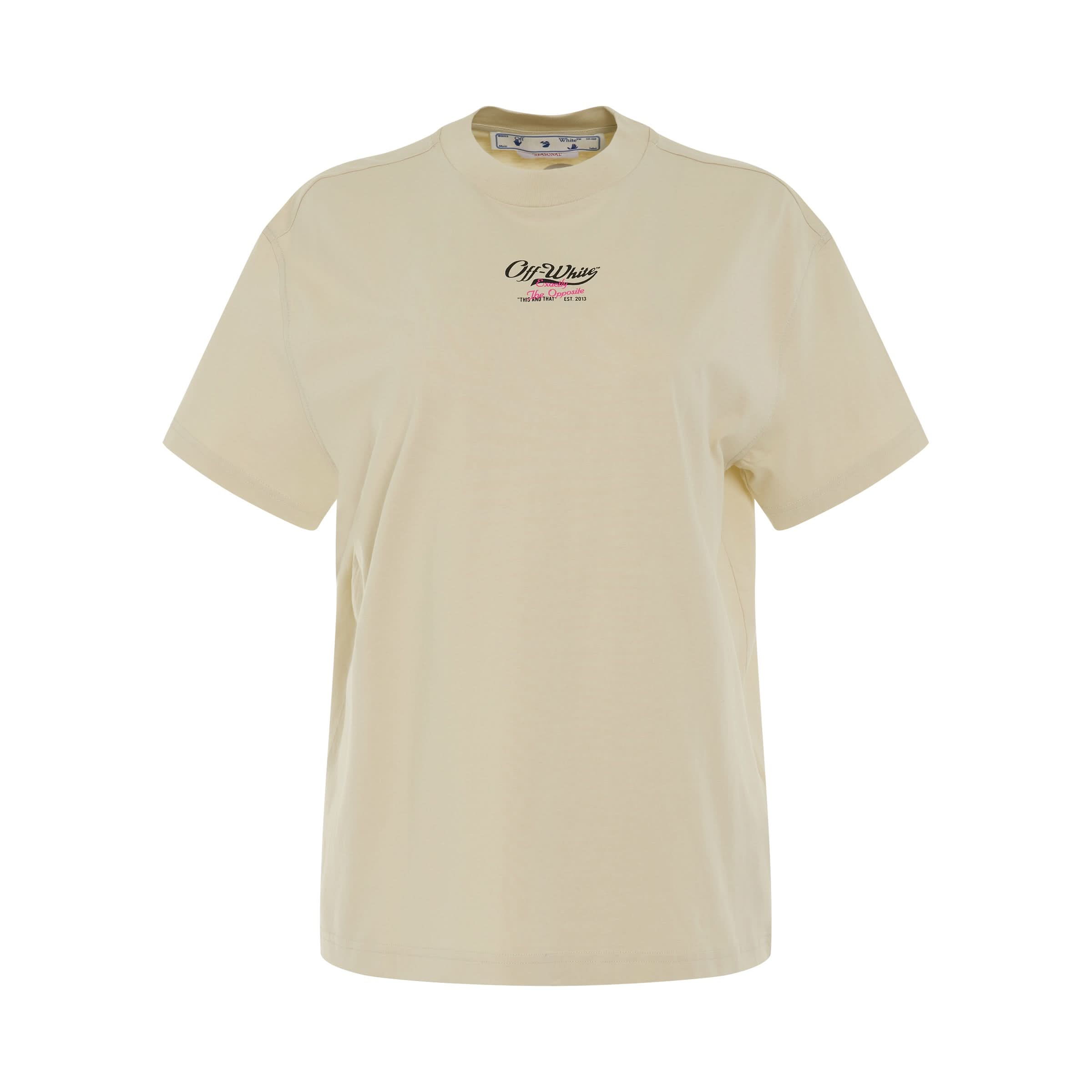 Embroidered Surf 
Script Casual T-Shirt in Beige/Black