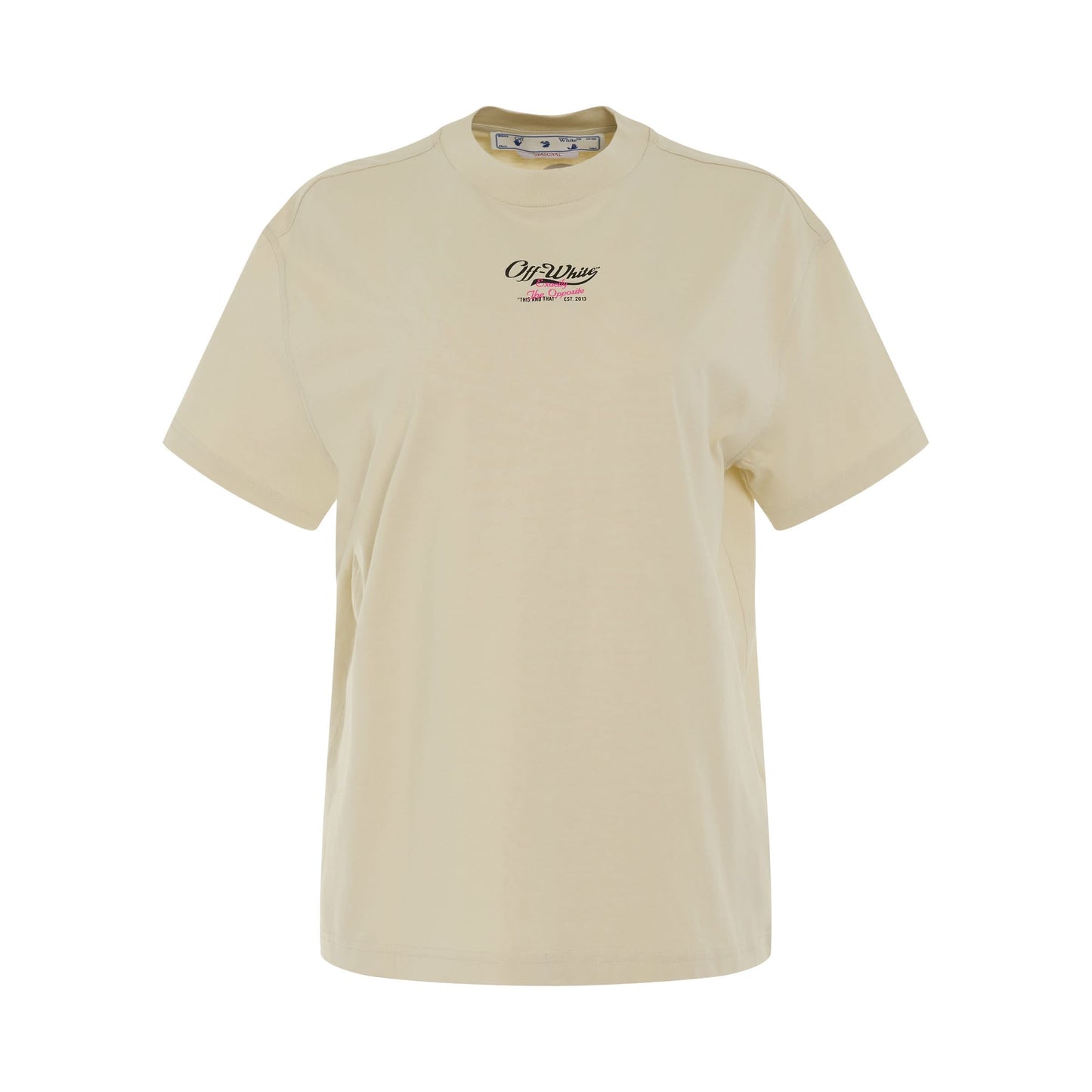 Embroidered Surf 
Script Casual T-Shirt in Beige/Black