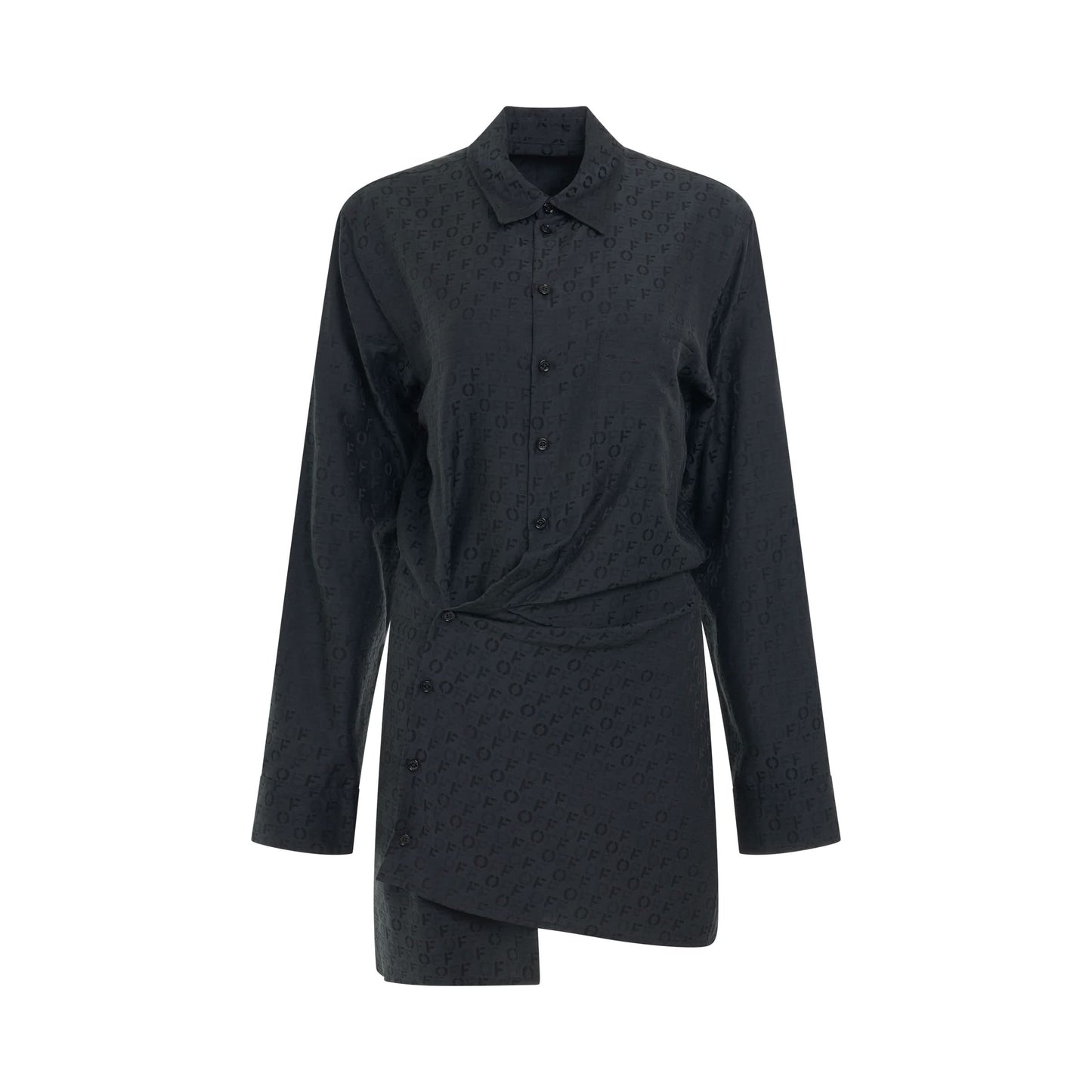 Logo Jacquard Twist Shirt Dress in Black