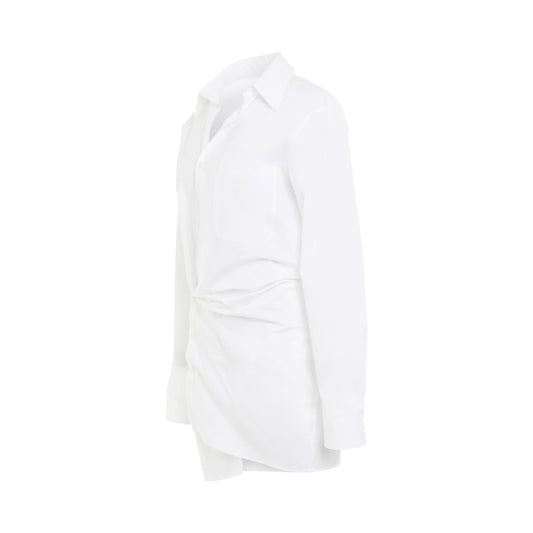 Poplin Twist Shirt Dress in White