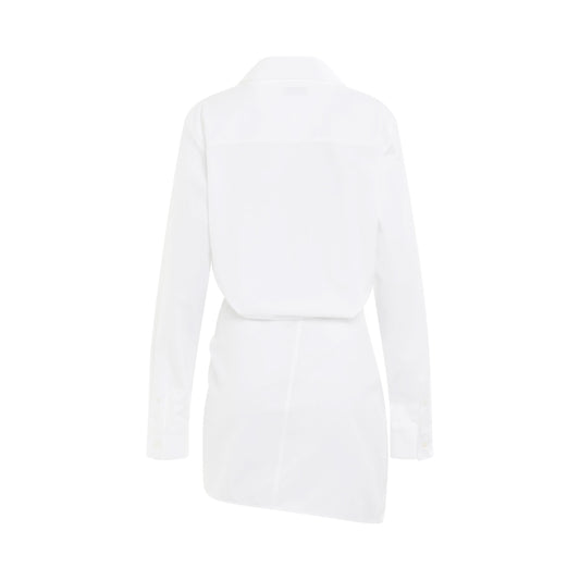 Poplin Twist Shirt Dress in White