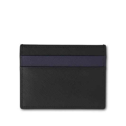 Printed Logo Saffiano Leather Credit Card Case in Black/Blue