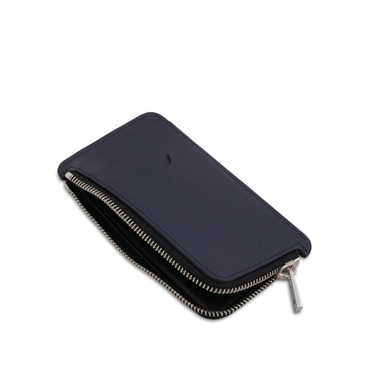 Printed Logo Card Holder with Zip in Black/Blue