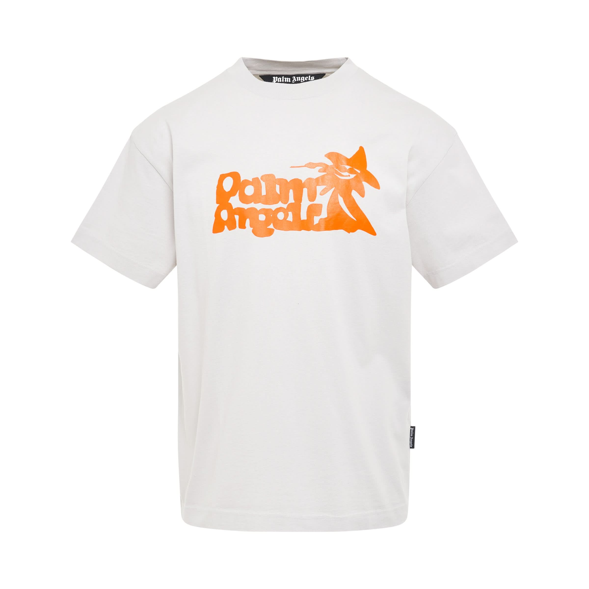 "Enzo" Logo Print T-Shirt in Light Grey/Orange