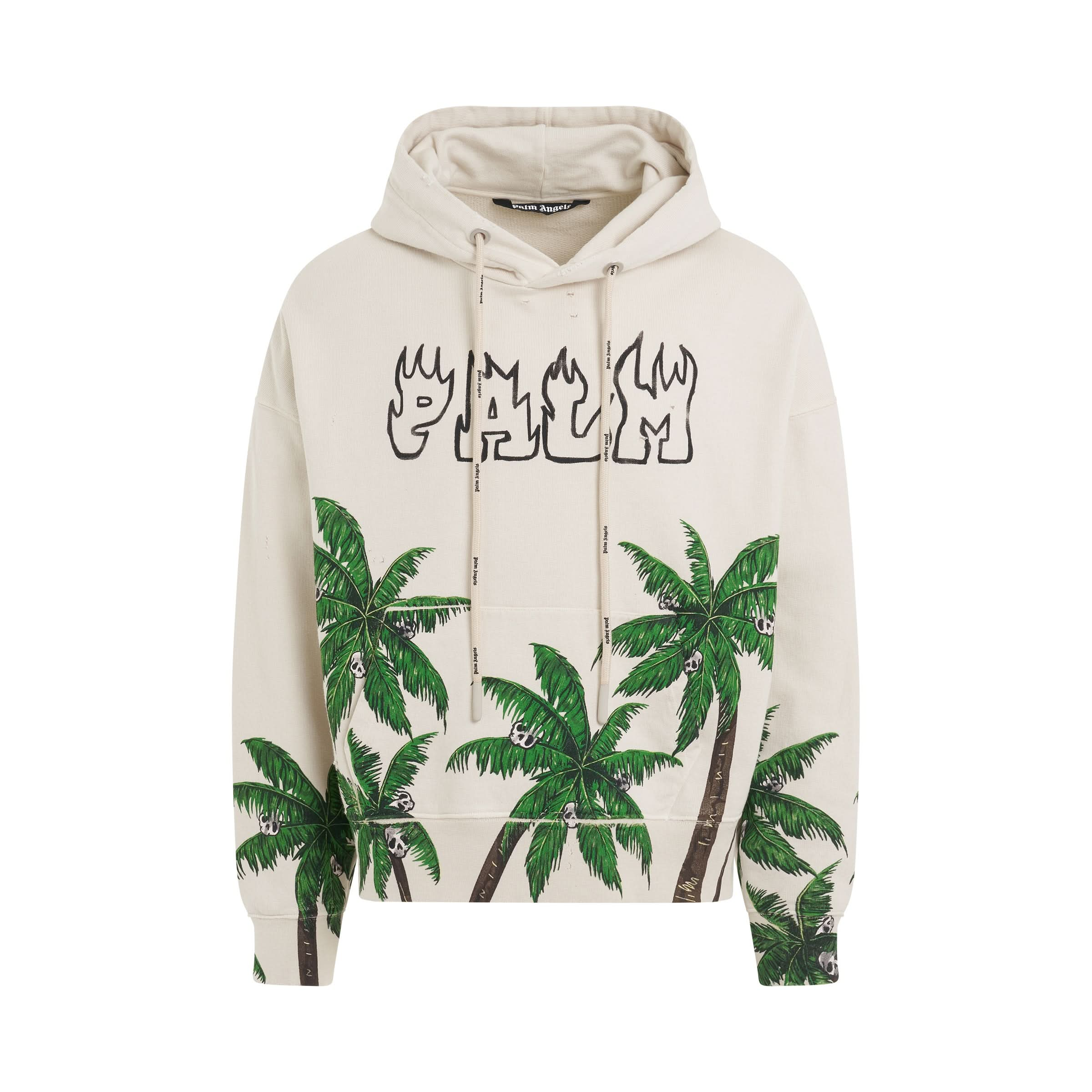 Palm&Skull Vintage Hoodie in White/Green