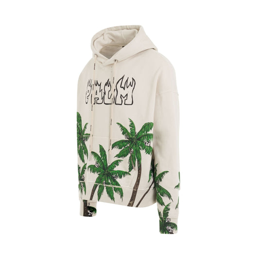 Palm&Skull Vintage Hoodie in White/Green