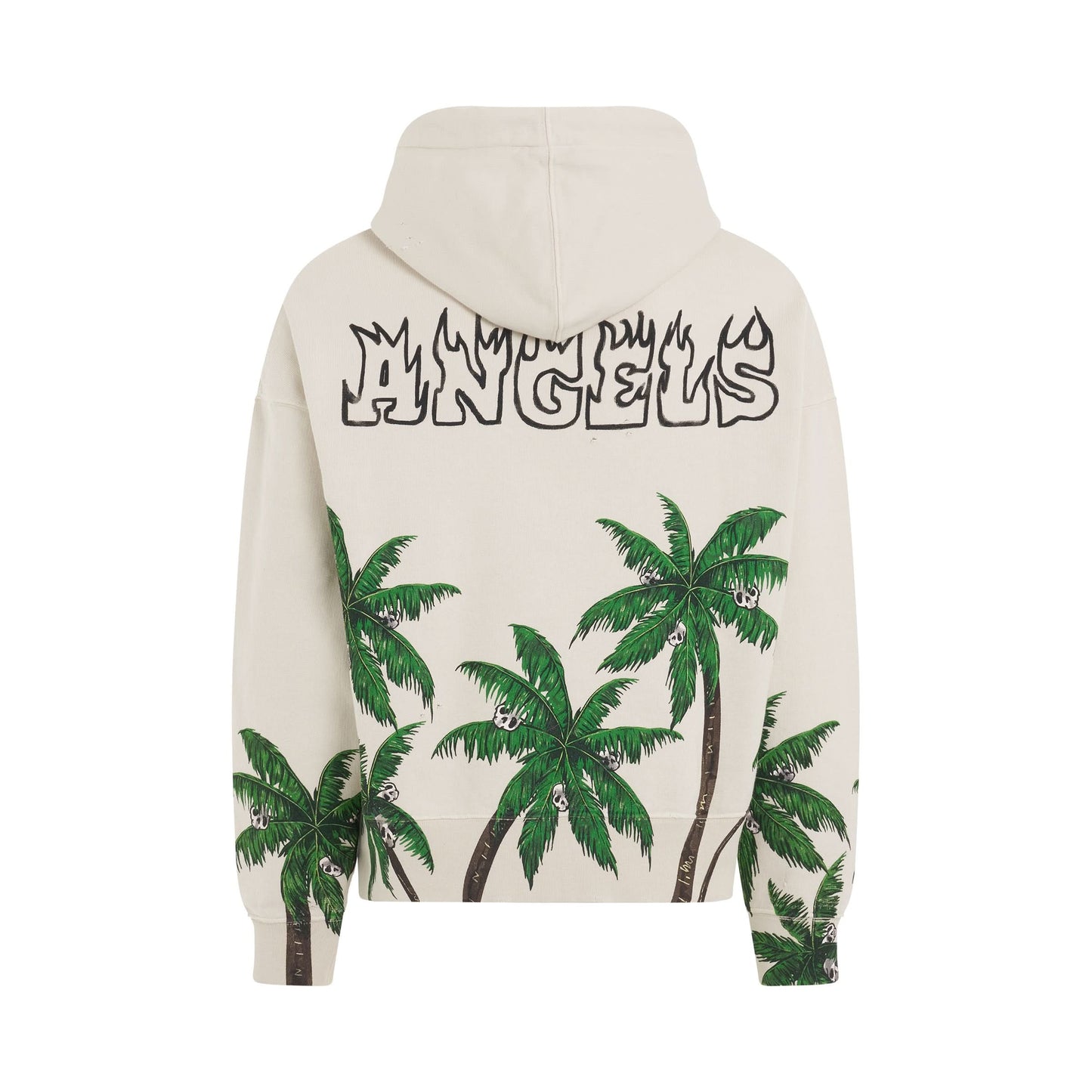 Palm&Skull Vintage Hoodie in White/Green