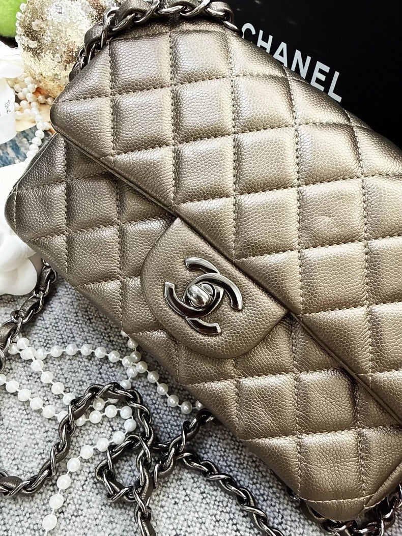 Chanel 16B bronze calfskin mini CF quilted chain crossbody bag