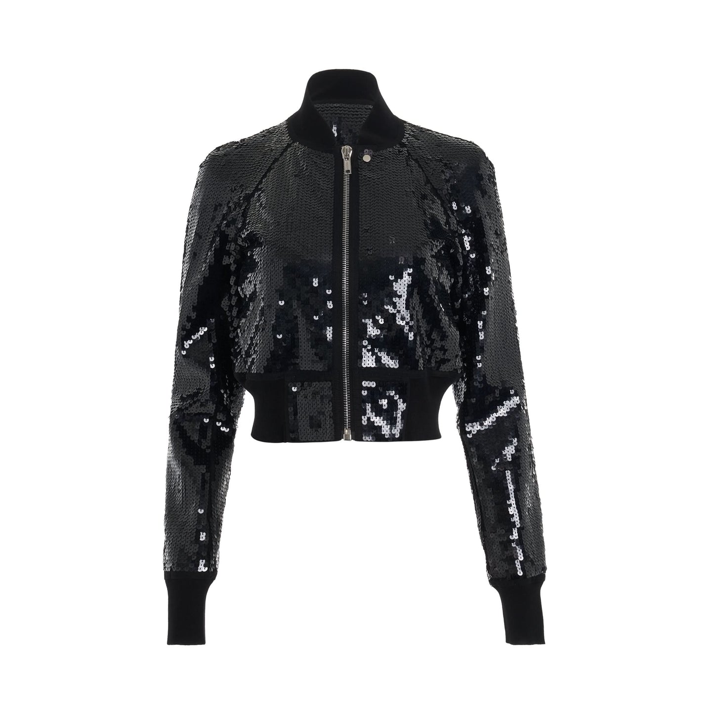 Cropped Flight Embroidered Bomber Jacket in Black