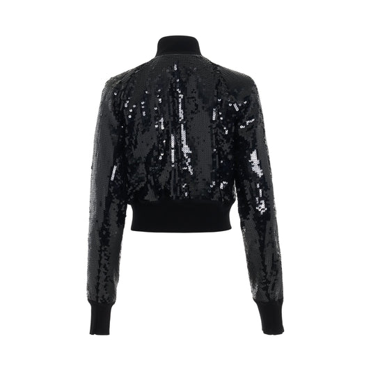 Cropped Flight Embroidered Bomber Jacket in Black