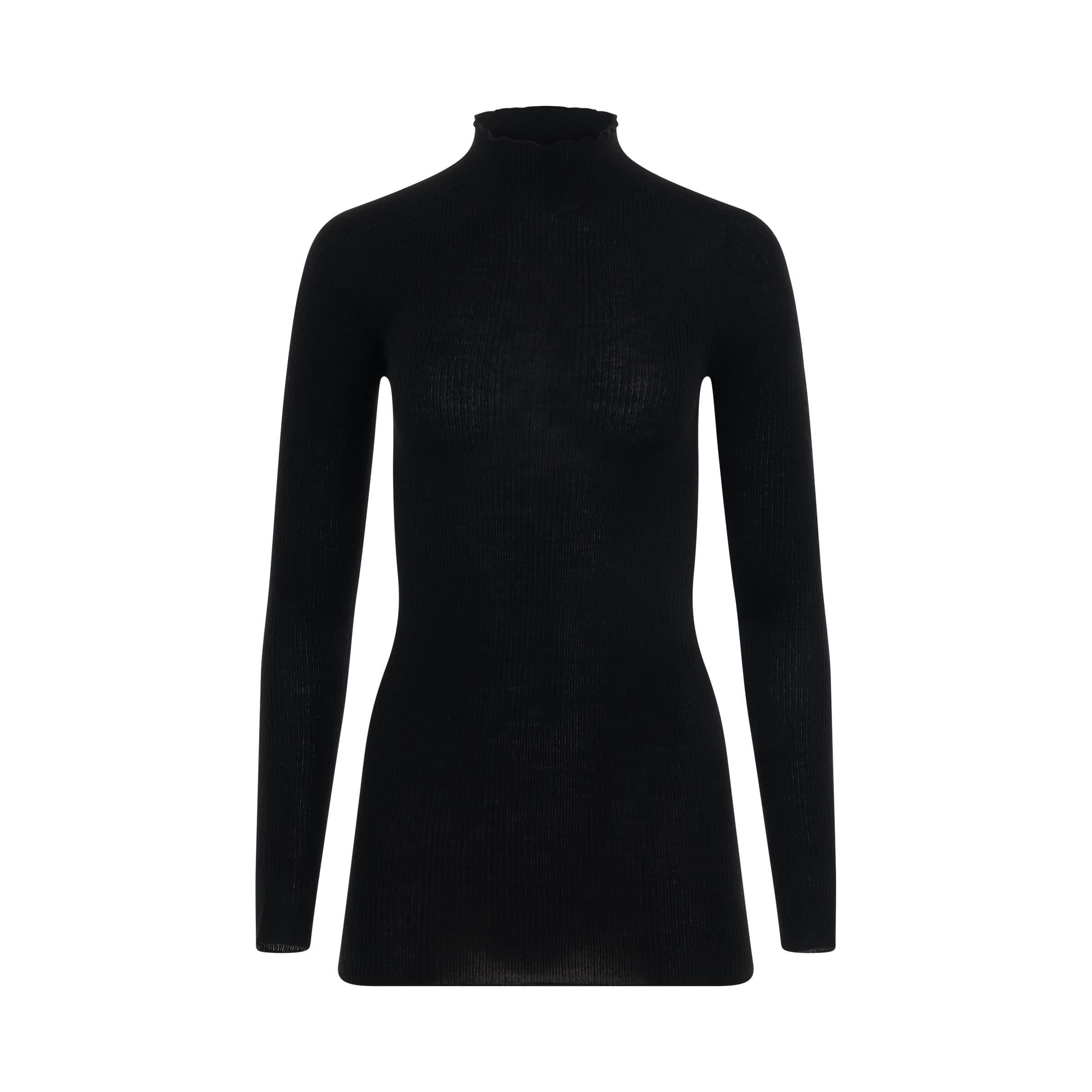 Ribbed Lupetto Knit Sweater in Black