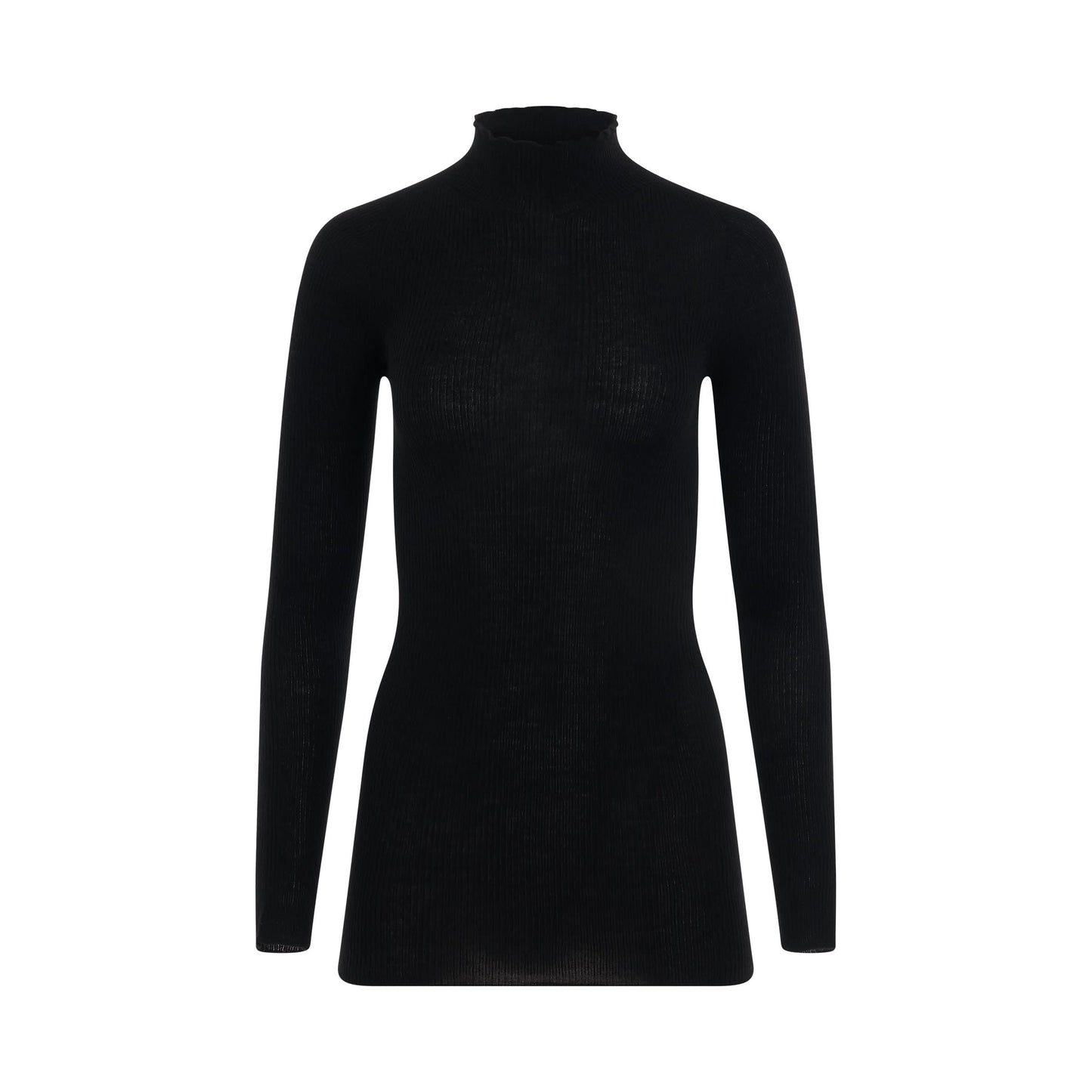 Ribbed Lupetto Knit Sweater in Black