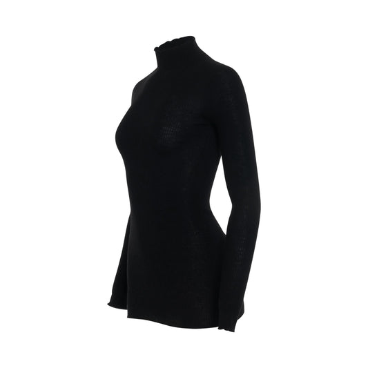 Ribbed Lupetto Knit Sweater in Black