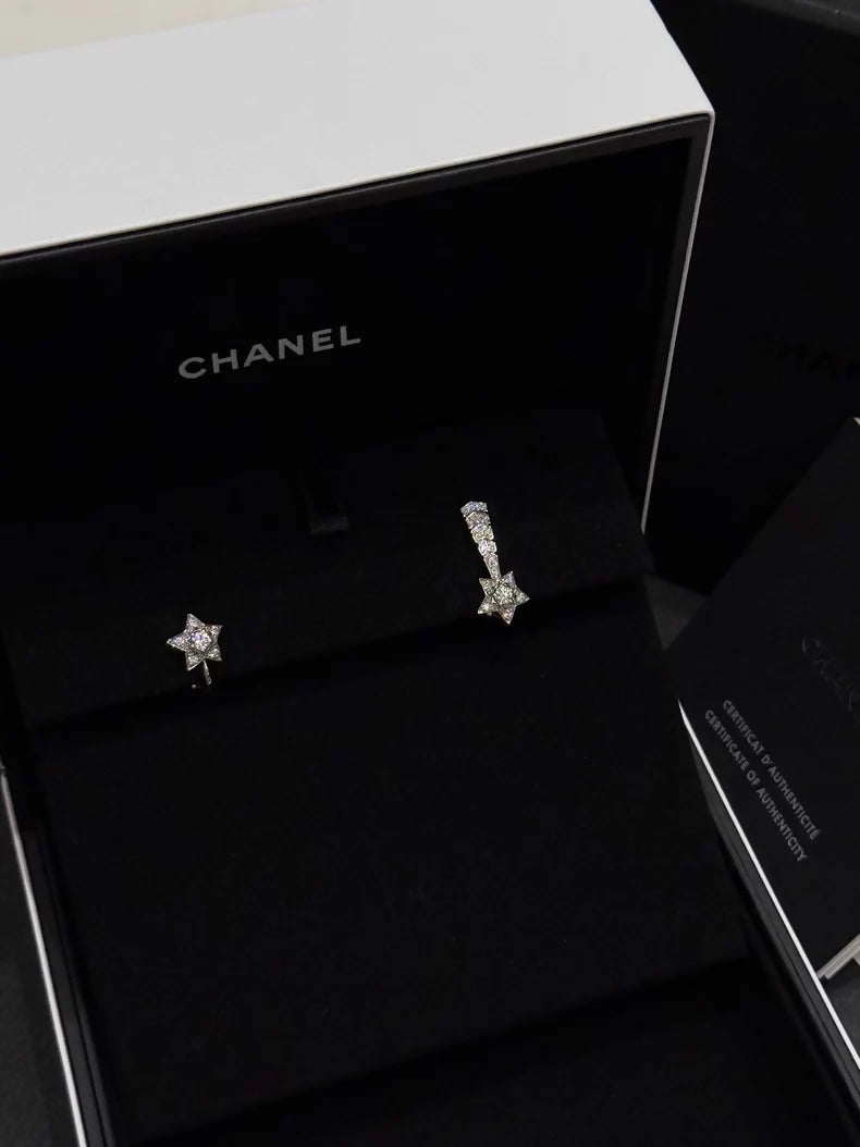 Chanel Comet 18K Gold/White Gold Full Diamond Earrings,