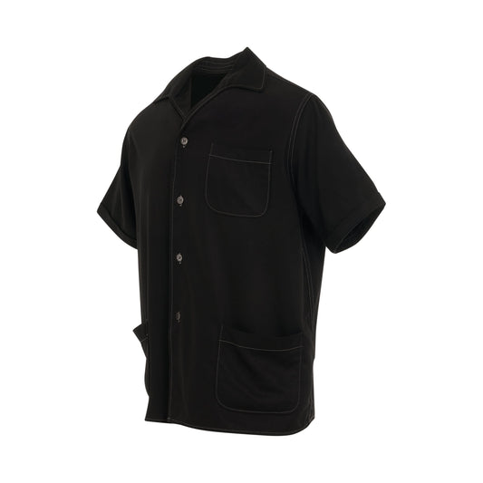 Short Sleeve Rayon Twill Shirt in Black