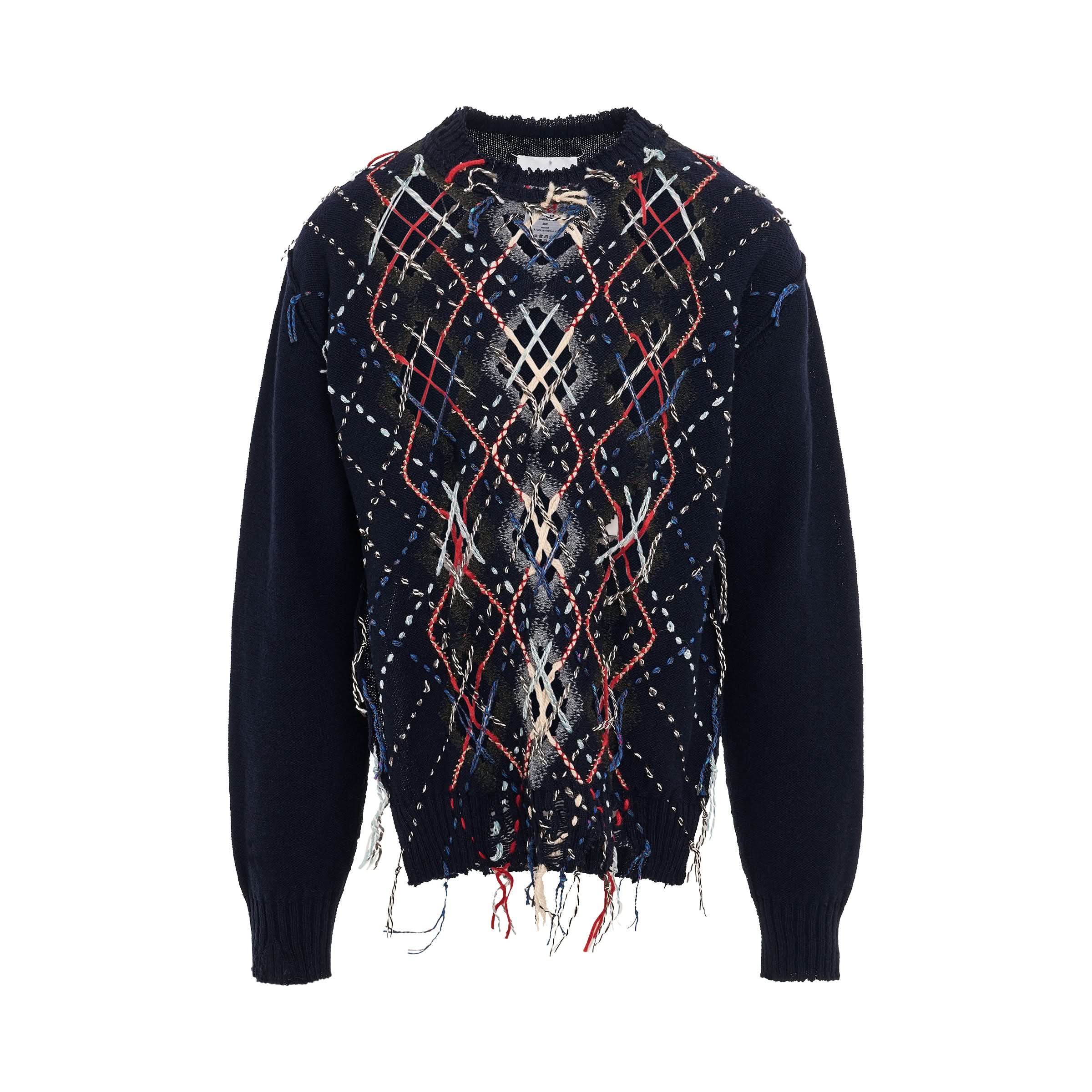 Contrasting Stitch Argyle Knitwear in Navy