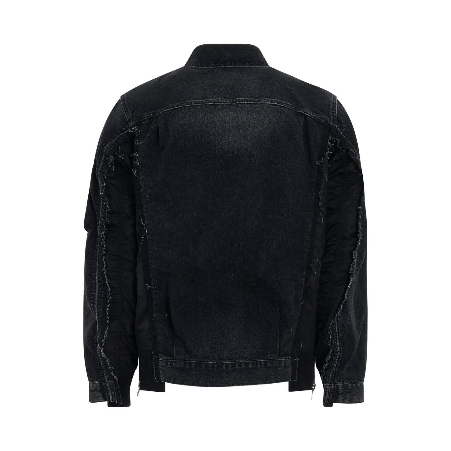 Denim x Nylon Twill Bomber Jacket in Black