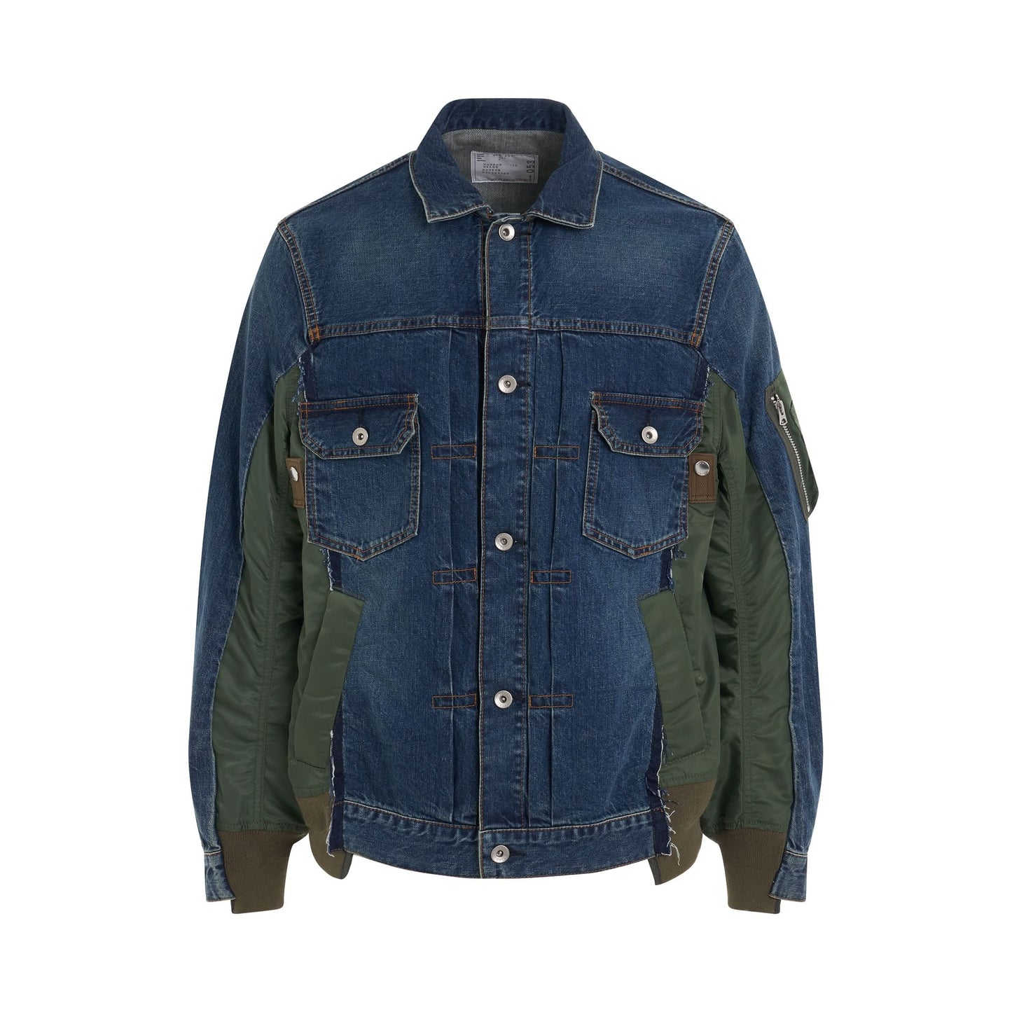 Denim x Nylon Twill Bomber Jacket in Blue