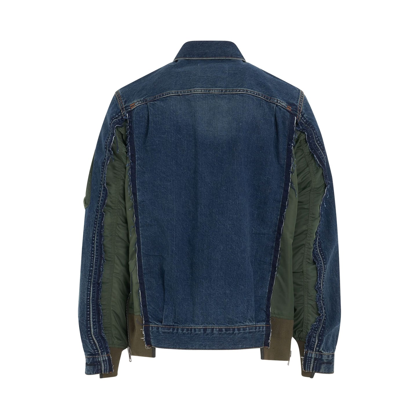 Denim x Nylon Twill Bomber Jacket in Blue