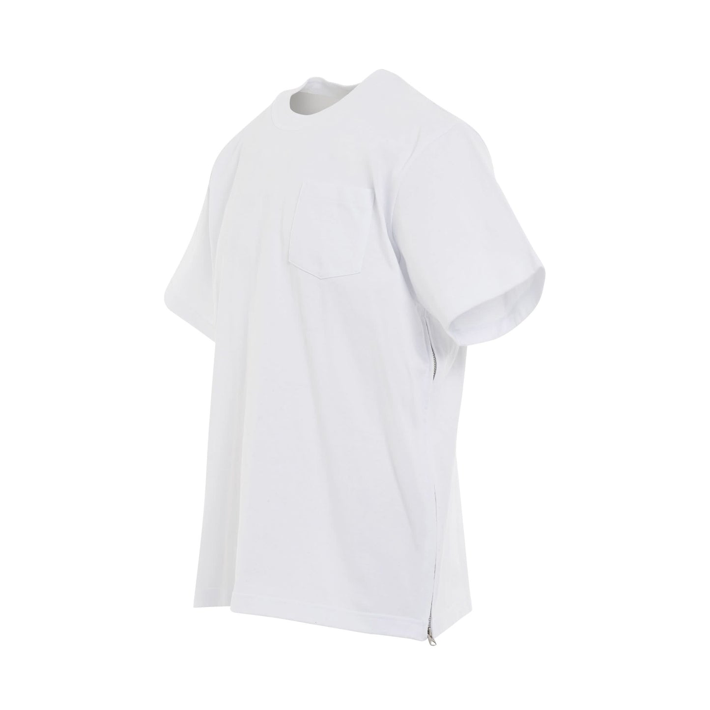 Cotton Side Zip T-Shirt in White