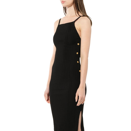 Side Button Strap Dress in Black