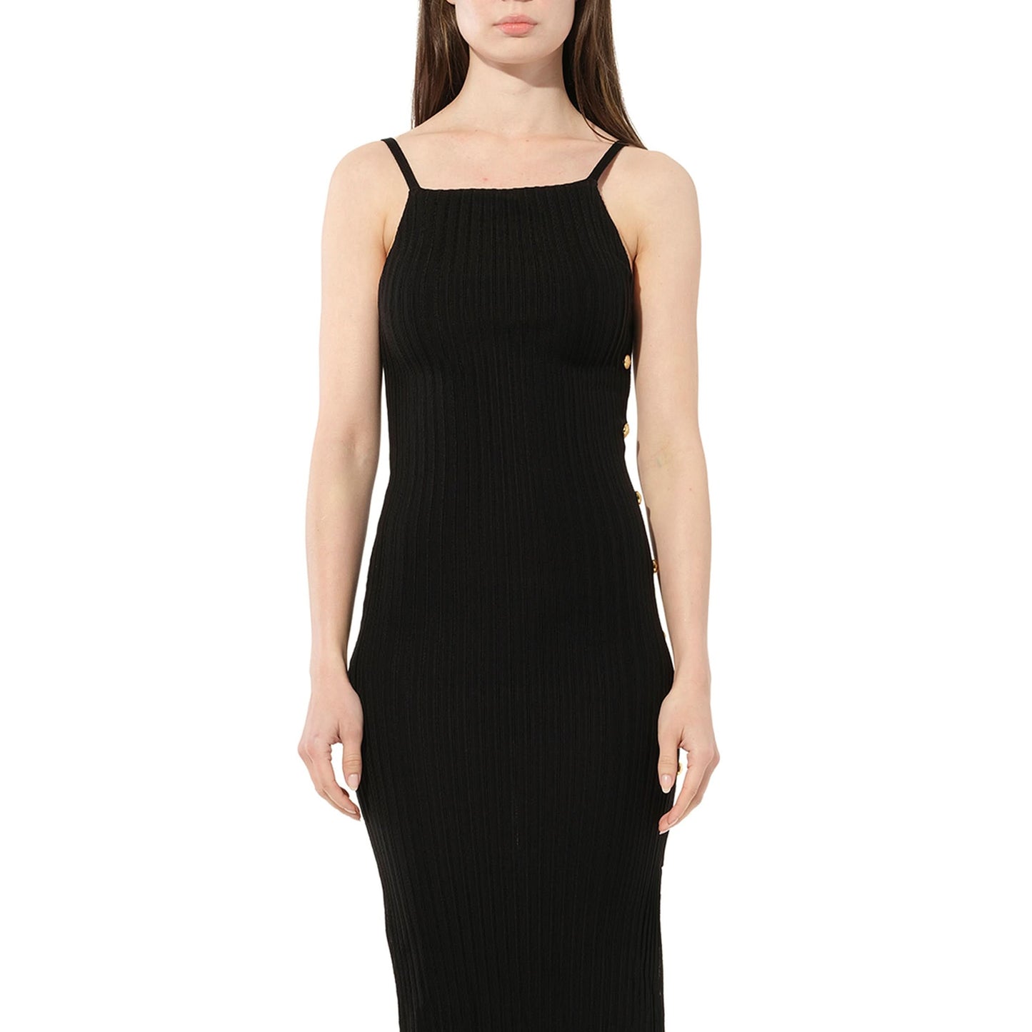 Side Button Strap Dress in Black