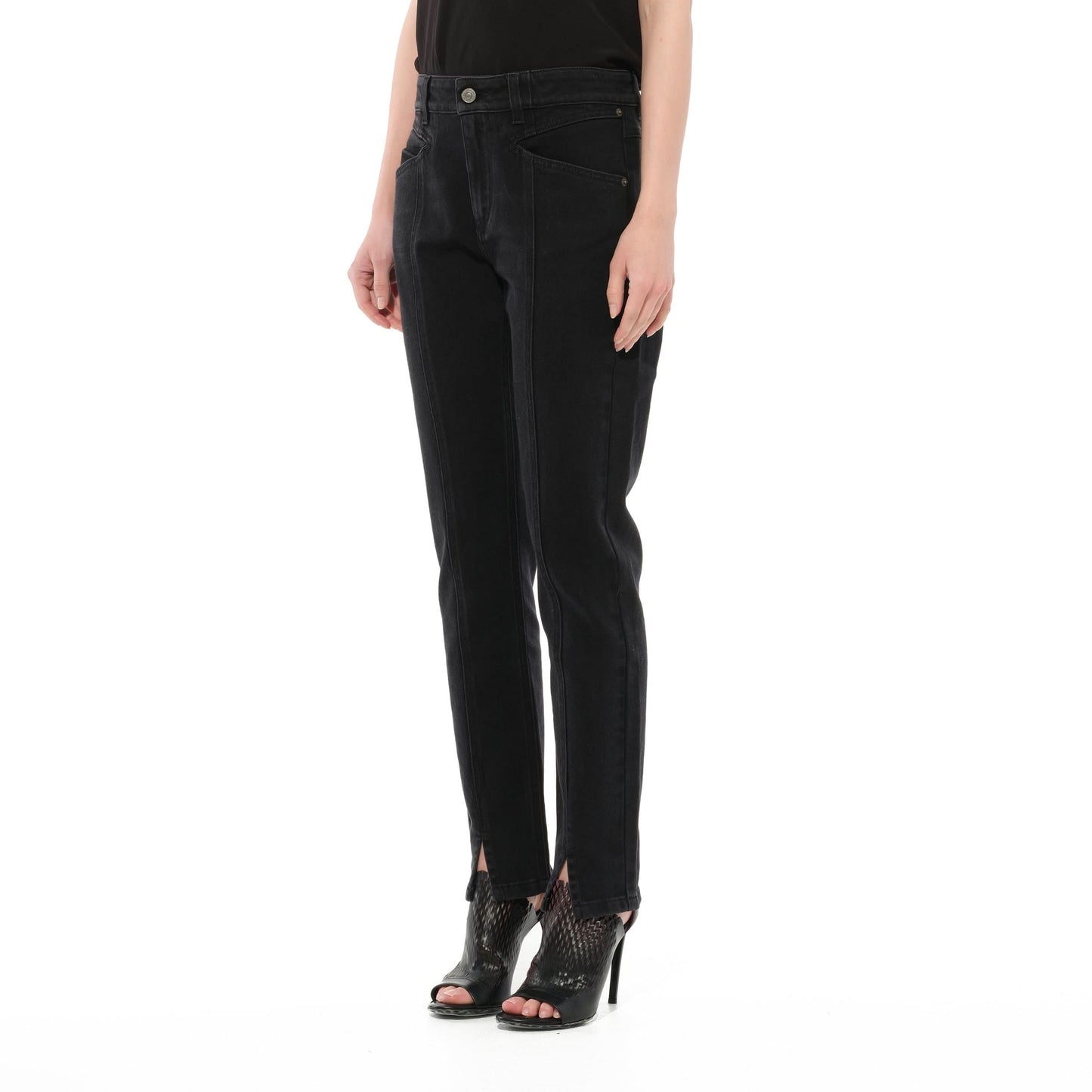 Stitched Skinny Jeans in Black