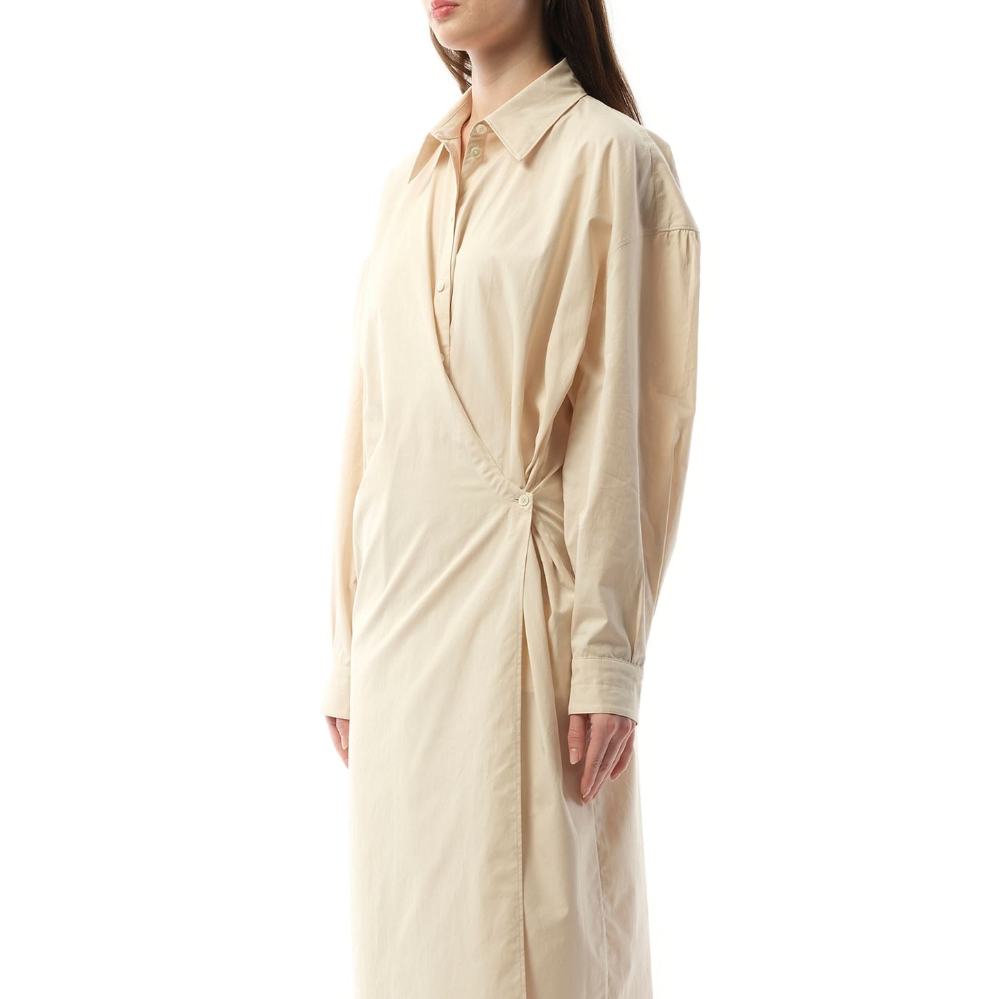 Straight Collar Twisted Dress in Light Cream