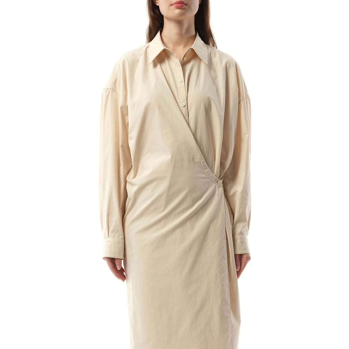 Straight Collar Twisted Dress in Light Cream