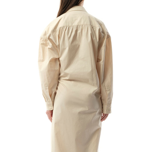 Straight Collar Twisted Dress in Light Cream