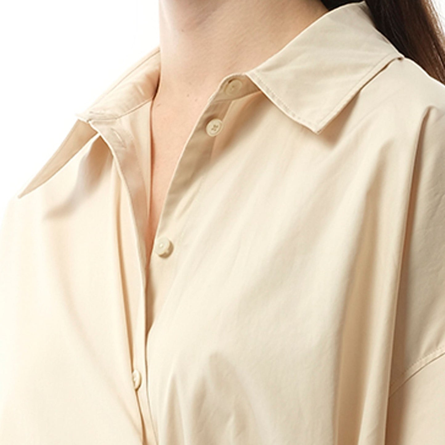 Straight Collar Twisted Shirt in Light Cream