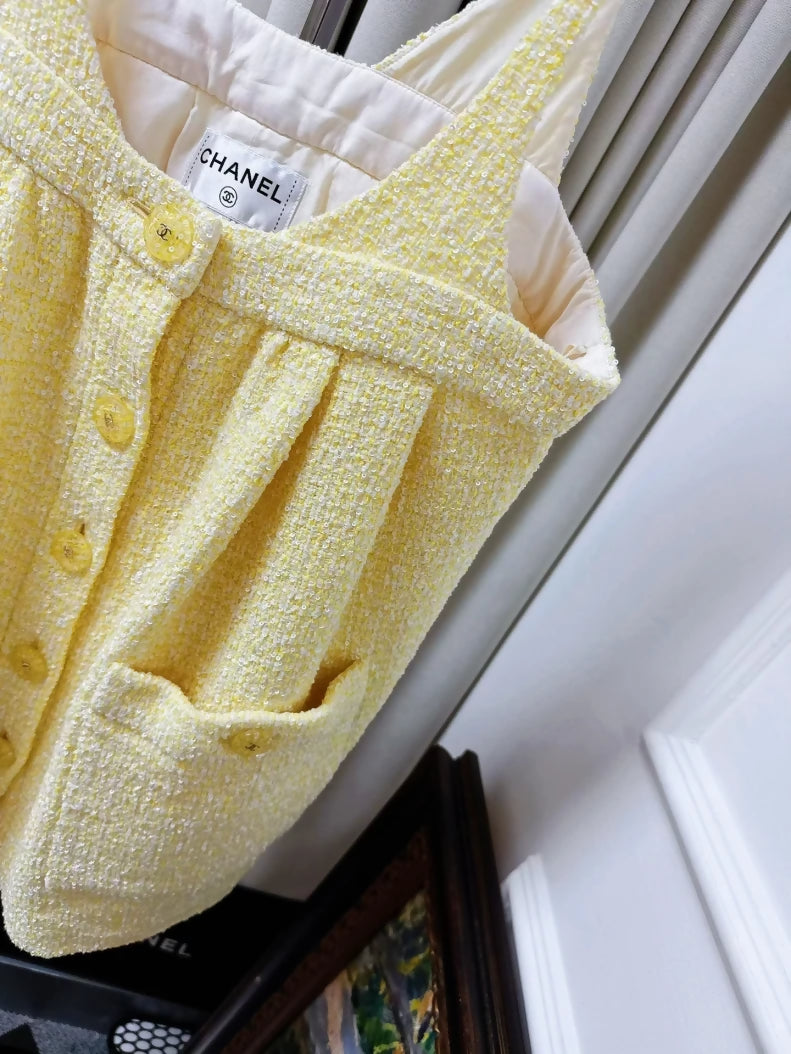 Chanel 19s Yellow Tweed Dress