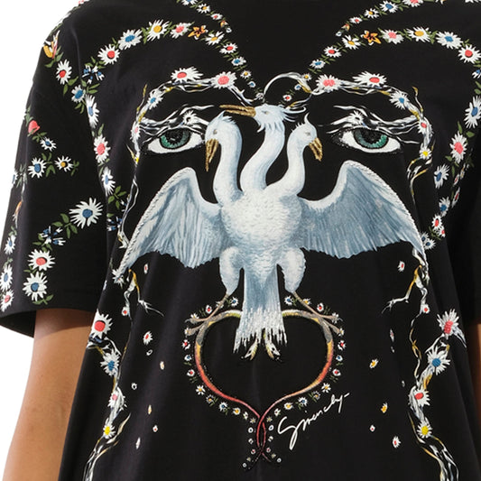 Three Bird Embroidered T-Shirt in Black