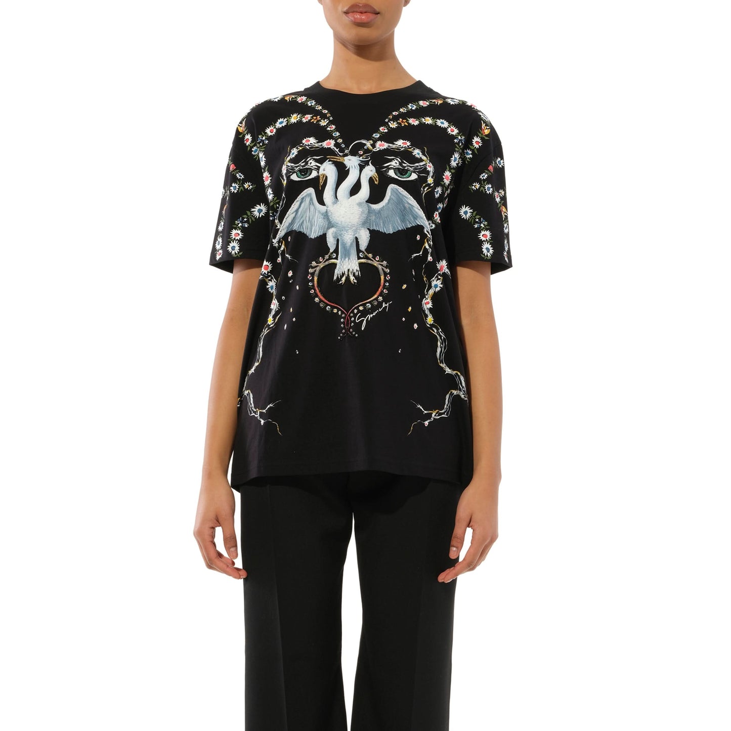 Three Bird Embroidered T-Shirt in Black