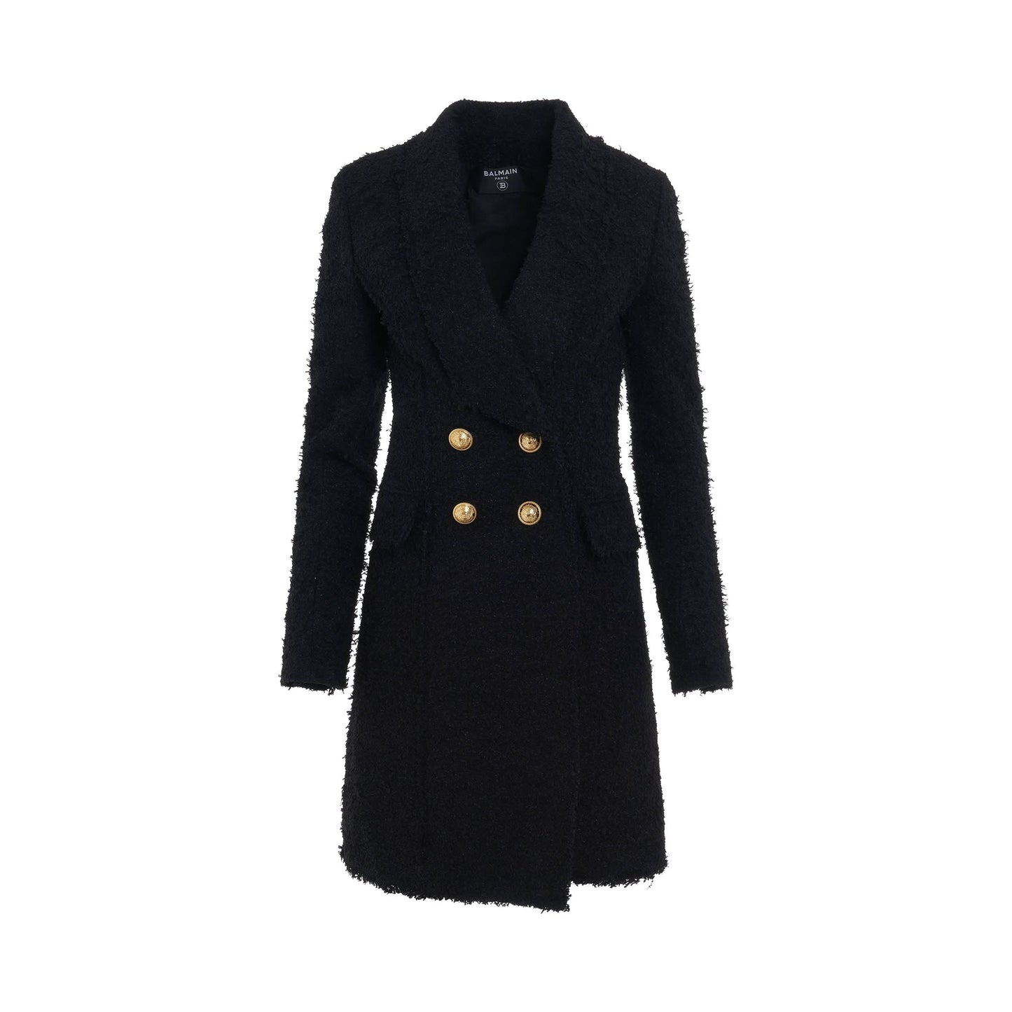 4 Button Tweed Coat in Black