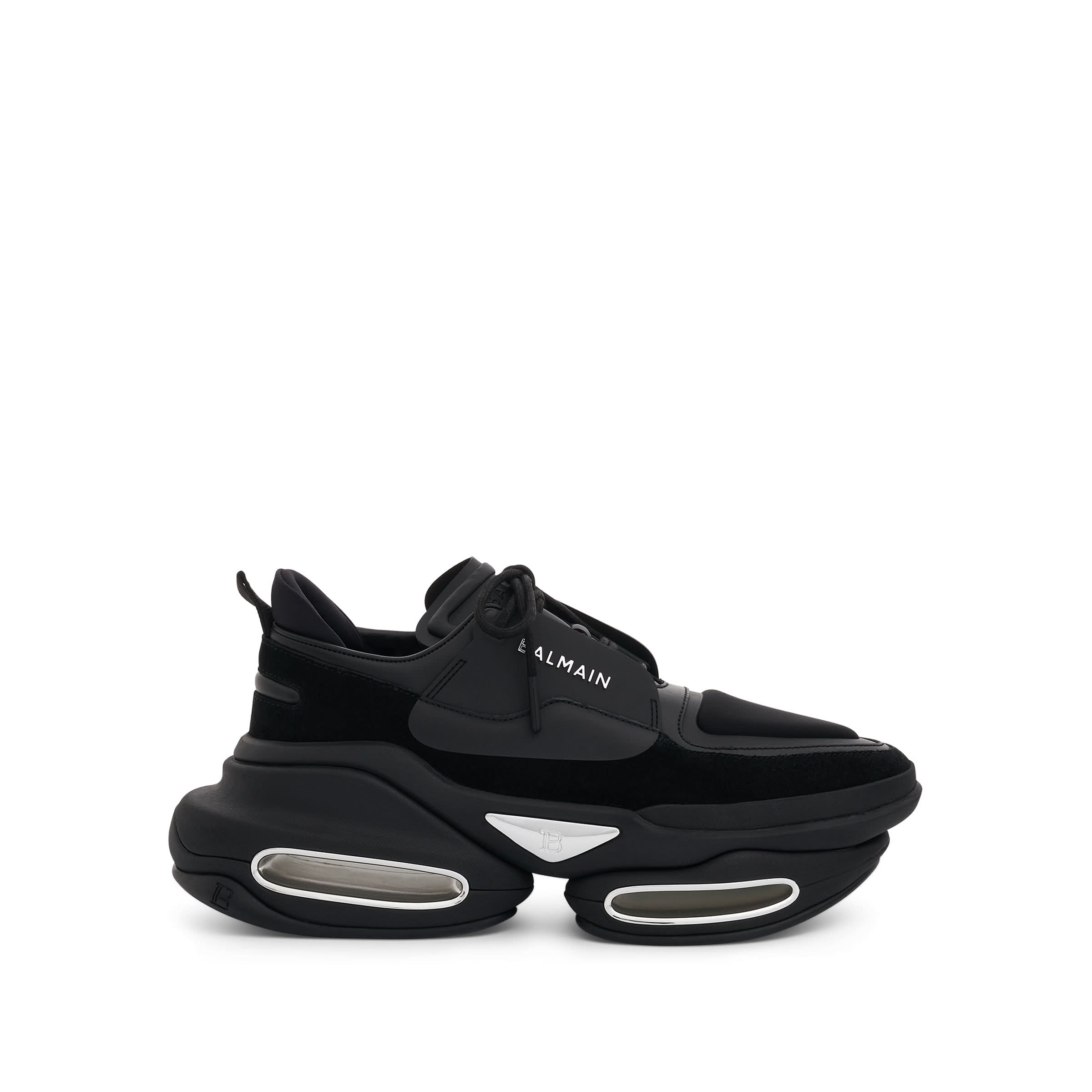 B-Bold Low Puffy Neoprene 
Calfskin Sneaker in Black