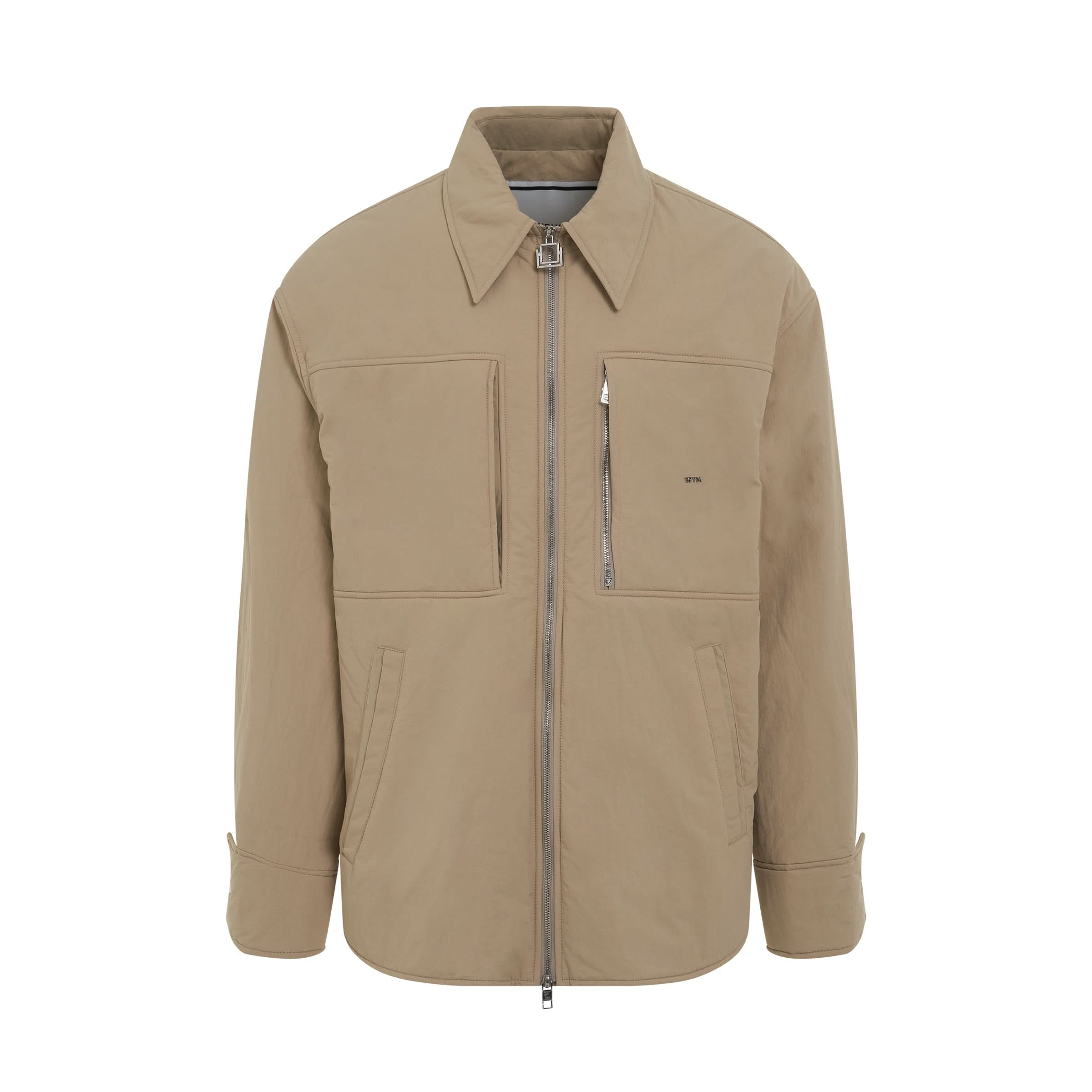 Nylon Leather Patch Jacket in Beige